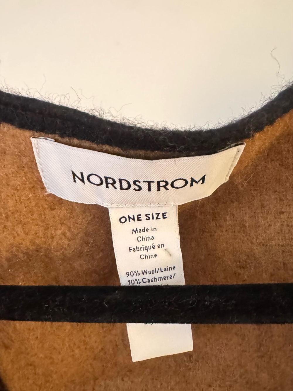 Wool and Cashmere Nordstrom Black Coatigan with Brown Lining and Fringe - Picture 2 of 3
